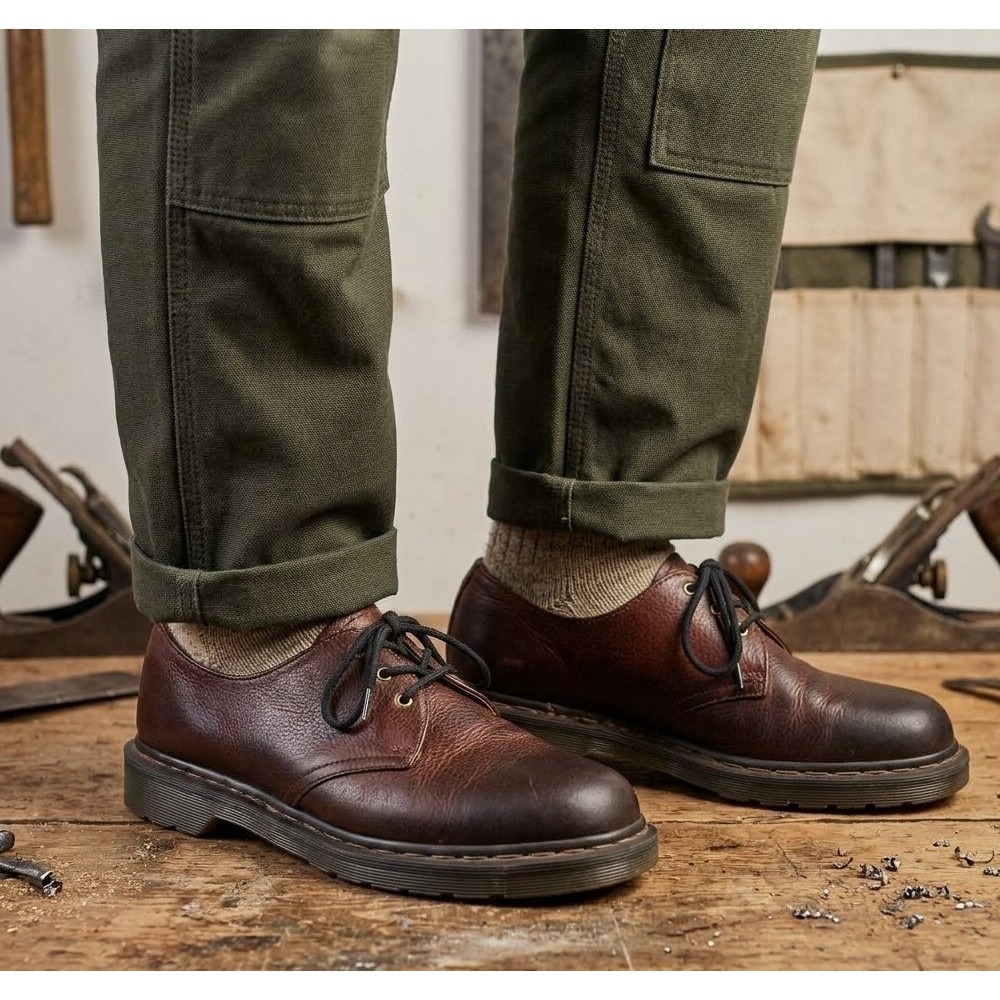 Dr Doc Martens Oxford M 13 W 14 Brown Leather 3 Eyelet Lace Up Shoes